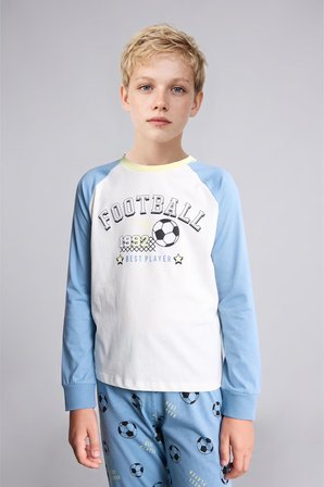 DeFacto %100 Pamuk Regular Fit Futbol Baskılı Reglan Kollu Üst Lastikli Paça Alt 2'li Pijama Takımı Erkek Çocuk I1446A826AUBE455