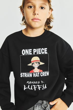 One Pıece Bisiklet Yaka Baskılı Sweatshirt Erkek Çocuk