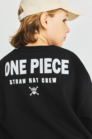 One Pıece Bisiklet Yaka Baskılı Sweatshirt Erkek Çocuk