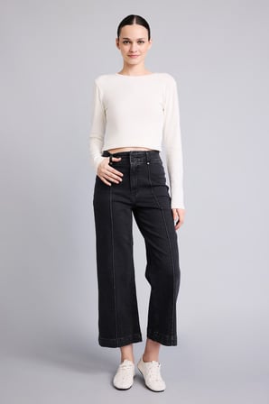 Dikiş Detaylı Culotte Yüksek Bel Jean Pantolon