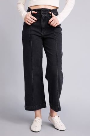 Dikiş Detaylı Culotte Yüksek Bel Jean Pantolon