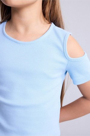 DeFacto Bisiklet Yaka Fitilli Kaşkorse Kısa Kollu Tişört Kız Çocuk H7241A826SMBE409