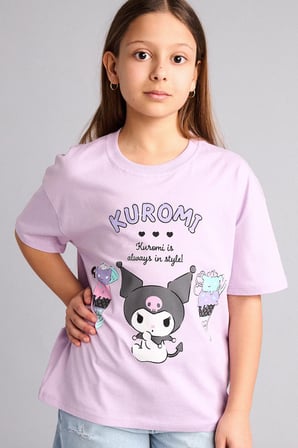 DeFacto Kuromı Relax Fıt Bisiklet Yaka Kısa Kollu Tişört Kız Çocuk H3482A826HSPR249