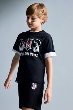 DeFacto %100 Pamuk Beşiktaş Tişört Şort Pijama Takımı Erkek Çocuk H7342A826HSBK81