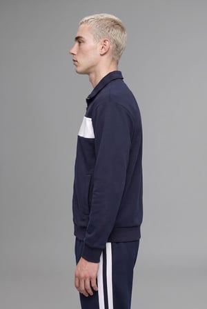 Boxy Fit Polo Yaka Fermuarlı Şeritli Sweatshirt Hırka
