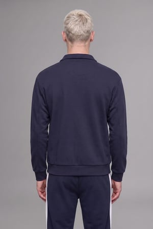 Boxy Fit Polo Yaka Fermuarlı Şeritli Sweatshirt Hırka