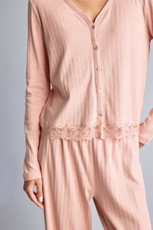 DeFacto Regular Fit V Yaka Fitilli Dantel Detaylı 2'li Pijama Takımı I4236AX26AUBR105
