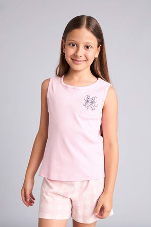 DeFacto Dısney Lılo & Stıtch Lisanslı Regular Fıt Fitilli Şortlu 2'li Pijama Açık Pembe Takımı Kız Çocuk H8093A826HSPN186