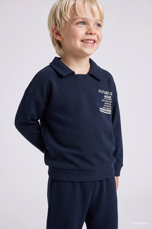 Baskılı Uzun Kollu Sweatshirt Üst Lastikli Paça Eşofman Altı 2'li Takım Erkek Bebek