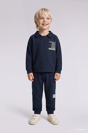 Baskılı Uzun Kollu Sweatshirt Üst Lastikli Paça Eşofman Altı 2'li Takım Erkek Bebek
