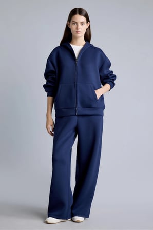 Defacto H0939AXNV241 Lacivert Relaxed Fit Düz Dalgıç Kumaş Geniş Paça Eşofman Altı