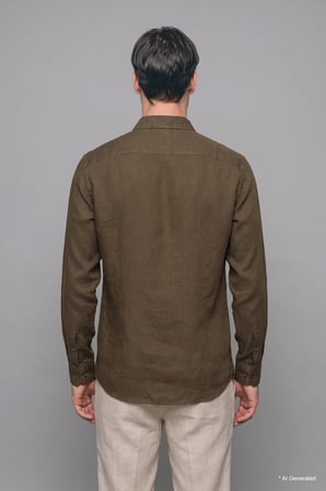 %100 Keten Regular Fit Polo Yaka Basic Uzun Kollu Gömlek
