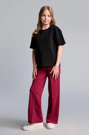 DeFacto Relax Fit Bisiklet Yaka Düşük Omuzlu Kısa Kollu Basic Tişört Kız Çocuk H6034A826AUBK81
