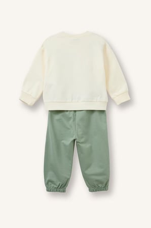 DeFacto Dinozor Baskılı Sweatshirt Üst Lastikli Paça Alt 2'li Takım Erkek Bebek H8482A526AUER118