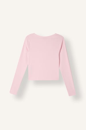 Fitted V Yaka Kruvaze Görünümlü Ribana Uzun Kollu Crop Basic Tişört