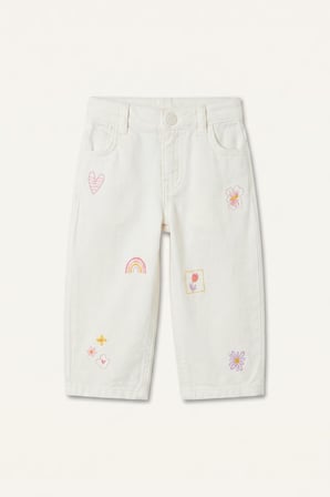 DeFacto %100 Pamuk Baggy Fıt Gabardin İşlemeli Ekru Pantolon Kız Bebek H9302A526AUER105