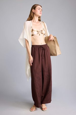 Regular Fıt Pamuklu Wide Leg Plaj Pantolonu