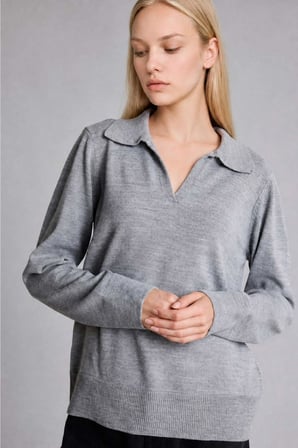 DeFacto Regular Fıt Polo Yaka Gri Melanj Kazak F0405AX26WNGR158