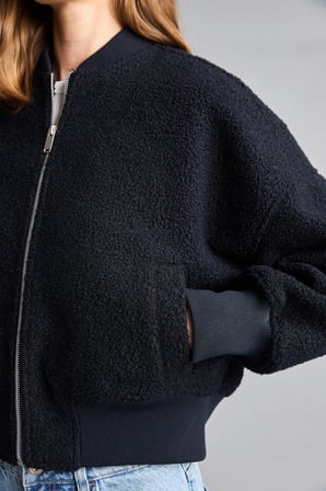 Regular Fit Fermuarlı Buklet Bomber Kaşe Kaban