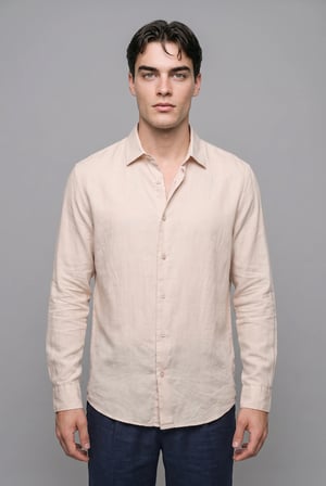 DeFacto %100 Keten Regular Fit Polo Yaka Basic Uzun Kollu Gömlek C1825AX26SMER218