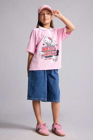 DeFacto Hello Kitty Lisanslı Relax Fıt Polo Yaka Kısa Kollu Açık Pembe Tişört Kız Çocuk H4843A826SMPN693