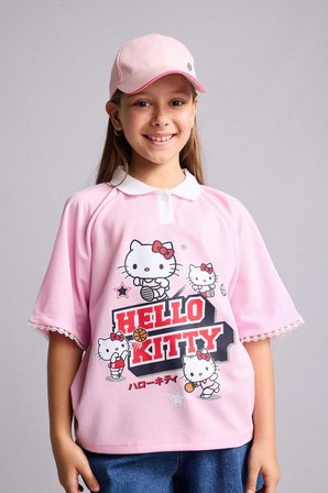 DeFacto Hello Kitty Lisanslı Relax Fıt Polo Yaka Kısa Kollu Açık Pembe Tişört Kız Çocuk H4843A826SMPN693