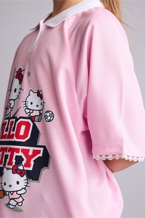 DeFacto Hello Kitty Lisanslı Relax Fıt Polo Yaka Kısa Kollu Açık Pembe Tişört Kız Çocuk H4843A826SMPN693