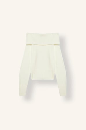 Slim Fit Katlamalı Açık Omuz Triko Basic Kazak