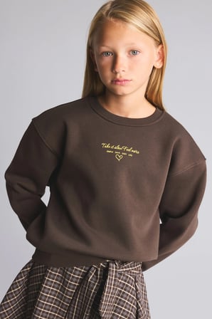 Relax Fit Bisiklet Yaka Düşük Omuzlu Baskılı Sweatshirt Kız Çocuk