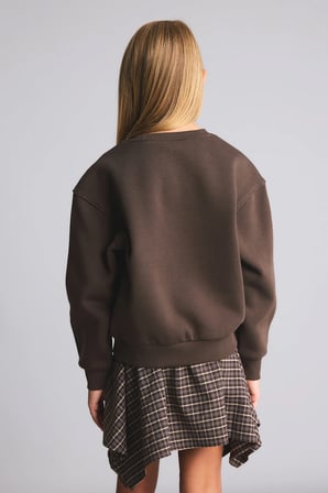 Relax Fit Bisiklet Yaka Düşük Omuzlu Baskılı Sweatshirt Kız Çocuk