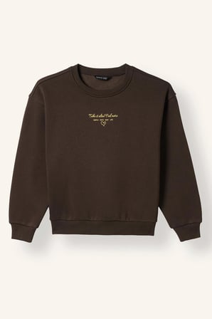 Relax Fit Bisiklet Yaka Düşük Omuzlu Baskılı Sweatshirt Kız Çocuk