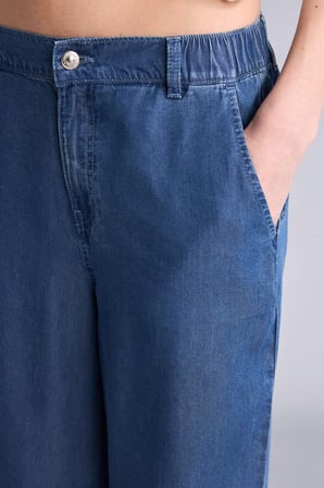 Wıde Leg Yüksek Bel Uzun Tencel Yıkama Efektli Jean Pantolon