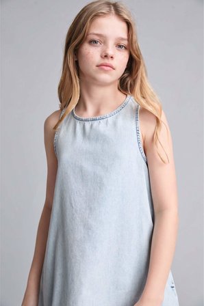 DeFacto A Kesim Bisiklet Yaka Açık Mavi Jean Mini Elbise Kız Çocuk I0271A826HSNM39