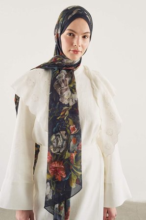 Fresh Scarfs X DeFacto Midnight Botanic Viskon Şal I1748AX26SMBK27