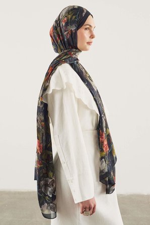 Fresh Scarfs X DeFacto Midnight Botanic Viskon Şal I1748AX26SMBK27