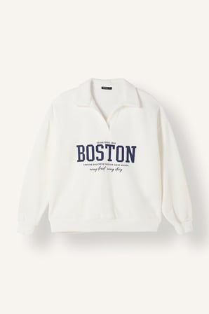 Relax Fıt Polo Yaka Baskılı Kalın Sweatshirt Kumaşı Sweatshirt