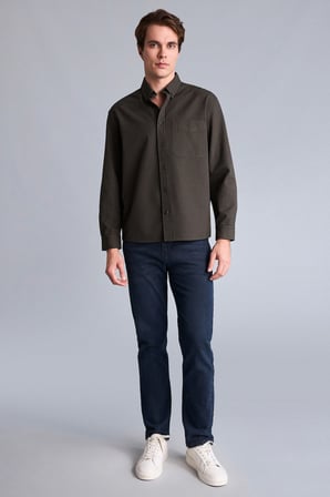 Relaxed Fit Polo Yaka Kareli Flanel Uzun Kollu Gömlek