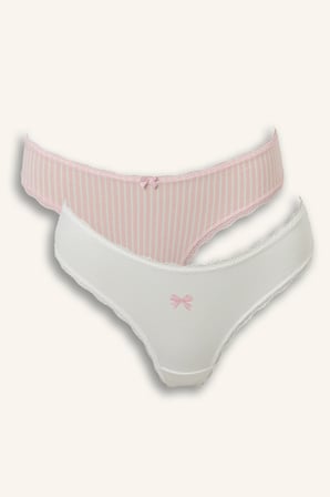 Çizgili Fiyonk ve Dantel Detaylı 2'li Slip Külot