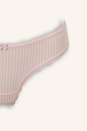 Çizgili Fiyonk ve Dantel Detaylı 2'li Slip Külot