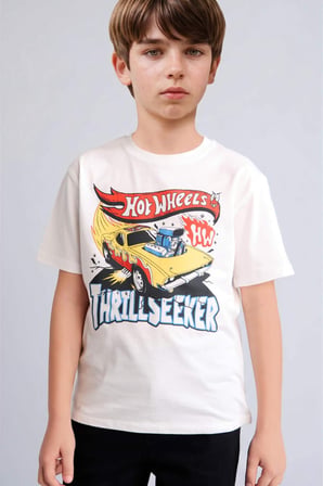 DeFacto Hot Wheels Oversıze Bisiklet Yaka Kısa Kollu Ecru Tişört Erkek Çocuk H8313A826HSER105