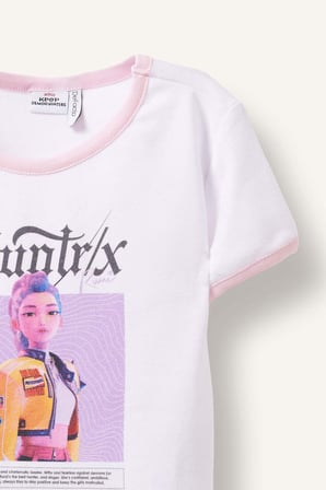 DeFacto Kpop - Demon Hunters Lisanslı Bisiklet Yaka Kısa Kollu Beyaz Tişört Kız Çocuk H9627A826AUWT34
