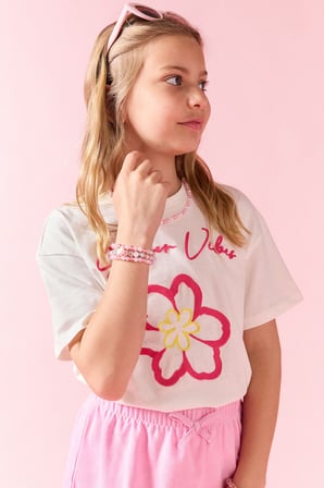 DeFacto Bisiklet Yaka Floral Kısa Kollu Tişört Kız Çocuk H6155A826HSER98