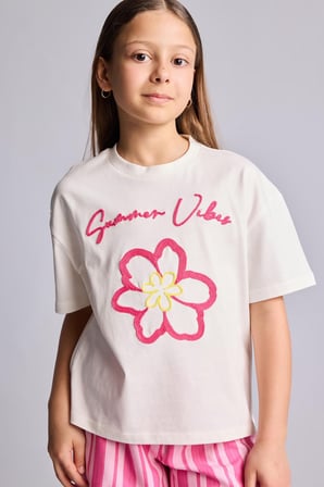 DeFacto Bisiklet Yaka Floral Kısa Kollu Tişört Kız Çocuk H6155A826HSER98
