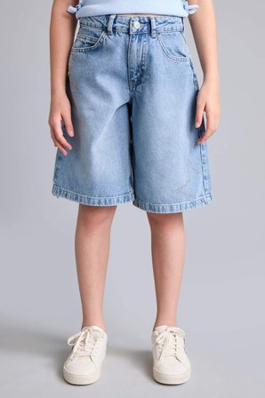 Regular Fit Mavi Jean Şort Kız Çocuk