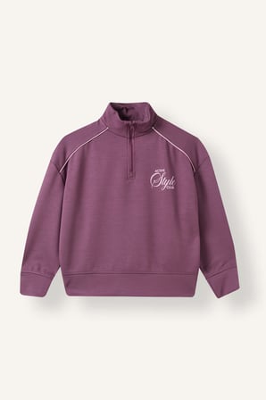 Oversıze Yarım Fermuarlı Modal Sweatshirt Kız Çocuk