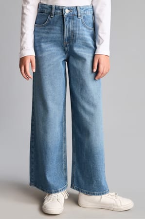 90's Wide Leg Düğmeli Jean Pantolon Kız Çocuk