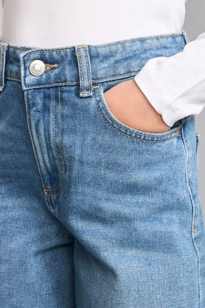 90's Wide Leg Düğmeli Jean Pantolon Kız Çocuk