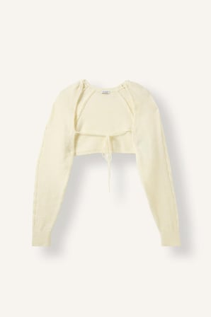 Regular Fit Önden Bağlamalı Crop Basic Hırka