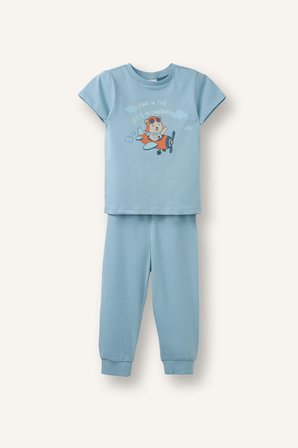 DeFacto 2'li Mavi Baskılı Kısa Kollu Pijama Takımı Erkek Bebek H5629A526AUBE526