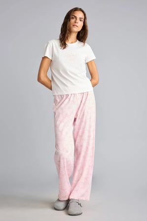 Kısa Kollu Üst Desenli Geniş Paça Alt Pijama Takımı